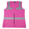 S721 Girl Power Non ANSI Ladies Hi-Viz Pink Fitted Tricot Zip Vest (Medium)